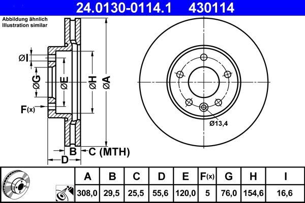 ATE 24.0130-0114.1 Front Brake Disc Touareg 7L / Transporter T5-T6 16 Rim — Brake Rotors & Drums