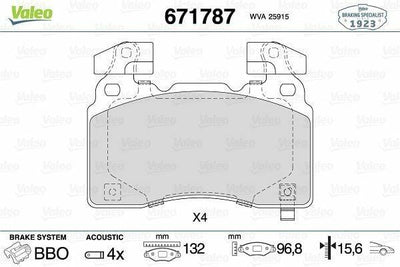 VALEO Brake Pads for Opel Insignia B - Front Set for 18-Inch Wheels