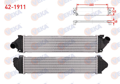 Veka 42-1911 Turbo Radiator (Intercooler) Ford Focus II 1.6 TDCi 2008-2011 / S-Max 1.6 TDCi 2006-/ Mondeo IV 1.6 TDCi-2.0 TDCi 2007-2014 / Kuga I 2.0 TDCi 2008-2013 / Volvo S60 II 1.6 D 201