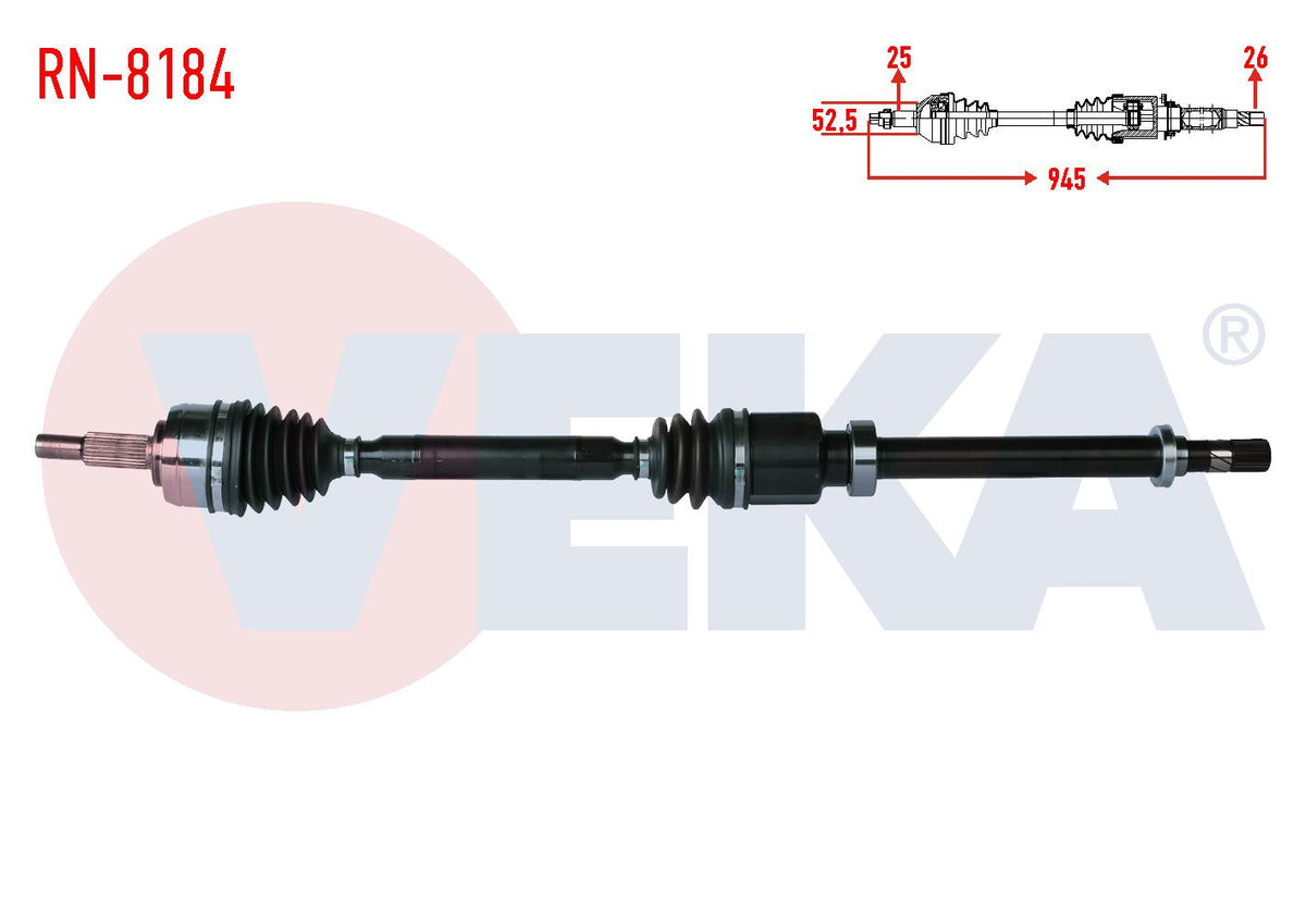 Veka RN-8184 Complete Axle Right Front Length 990mm Renault Megane IV 1.3 TCE-1.5 dCi (Euro 6) M-T — Axles, CV Joints & Boots