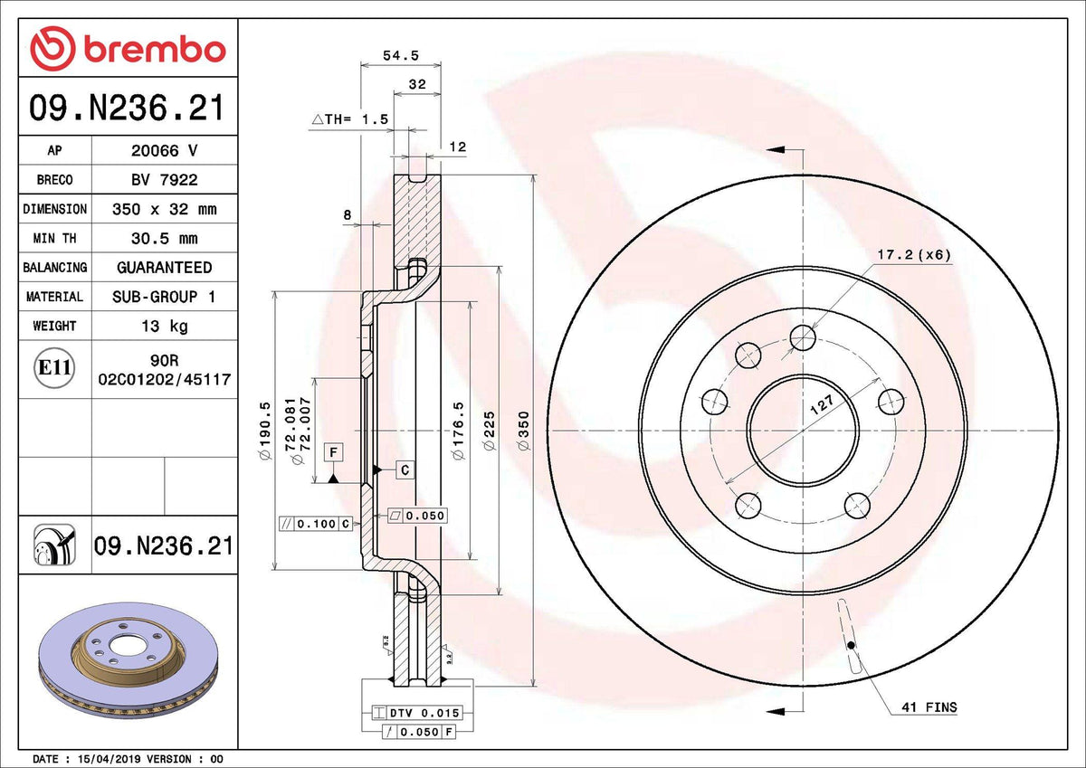 Brembo 09.N236.21 Brake Disc Front UV Coated Jeep — Brake Rotors & Drums