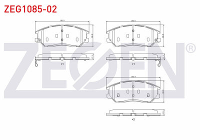 Zegen ZEG1085-02 Brake Pad Front with Wear Indicator Kia Opirus 3.5i V6 2003-/ Ssangyong Kyron 2.0 XDi 4Wd 2005-2011 / Ssangyong Rodius I 2.7 XDi 4Wd 2005-2013