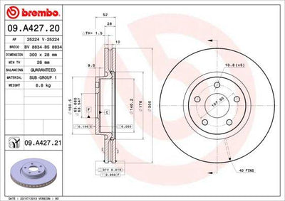 Brembo 09.A427.21 Mondeo 2007-2014 Front Brake Disc Set 300mm S-Max Galaxy 1,6T-2,2 TDCi Set of 2 — Brake Rotors & Drums