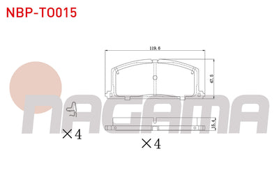NAGAMA NBP-TO015 Brake Pad Front with Wear Indicator Cable Drilled Toyota Corolla (_E9_) 1.3i 1987-1993 / Corolla (_E9_) 1.8 D 1987-1993 / Corolla (_E9_) 1.6i 1987-1993 / Carina (_T17_) 1.6i 1987-1992