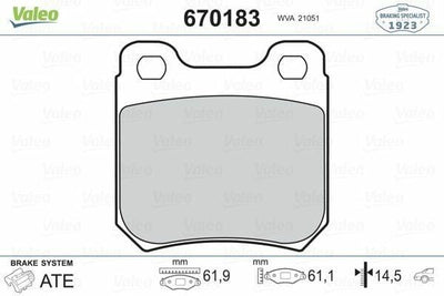 VALEO 670183 Brake Pads - Rear Vectra.B & Omega.A