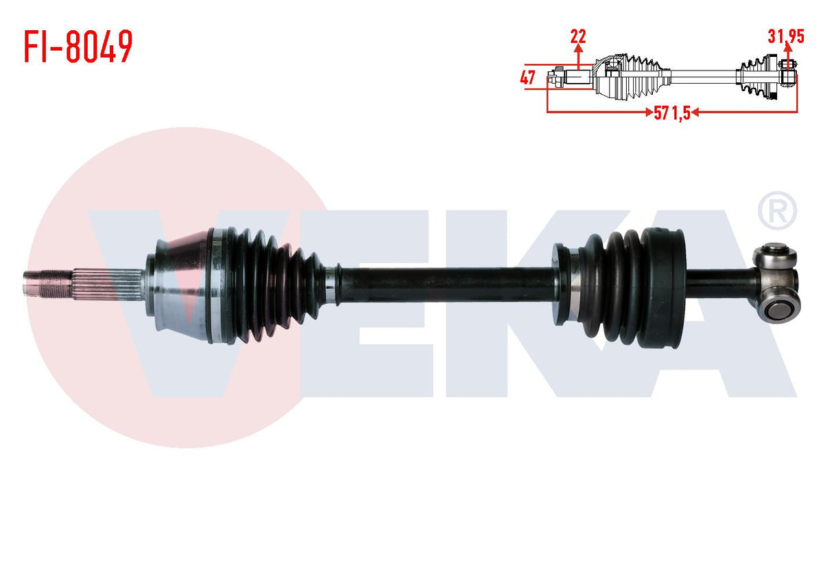 Veka FI-8049 Complete Axle Left Front Fiat Palio 1.2i 16V C513-C514 Transmission Length 571 — Axles, CV Joints & Boots