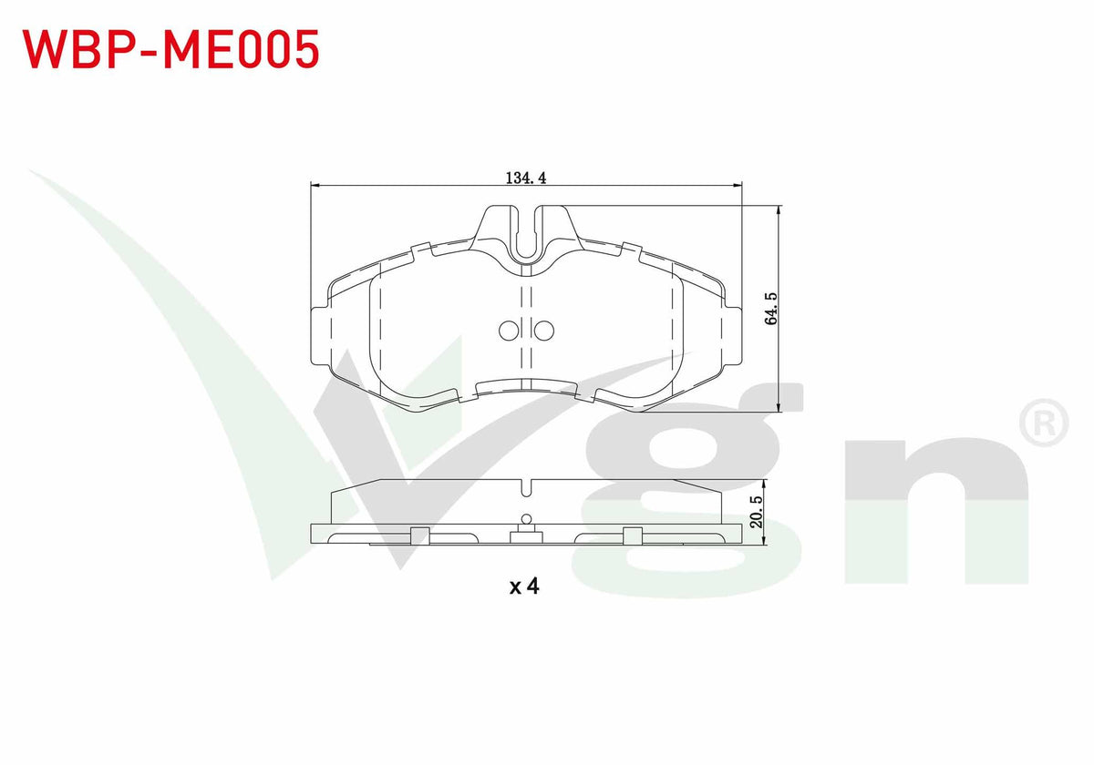 WGN WBP-ME005 Brake Pad Front Mercedes Vito (638) 108 CDI 1997-2003 / Vito (638) 110 CDI 1997-2003