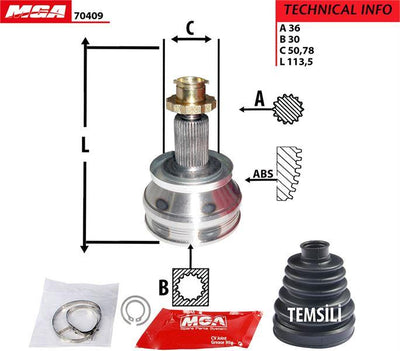 MGA 70409 Outer CV Joint (VW Polo 02-18 Seat Ibiza 02-17 Toledo 13-19 Skoda Fabia 00-15) — Axles, CV Joints & Boots