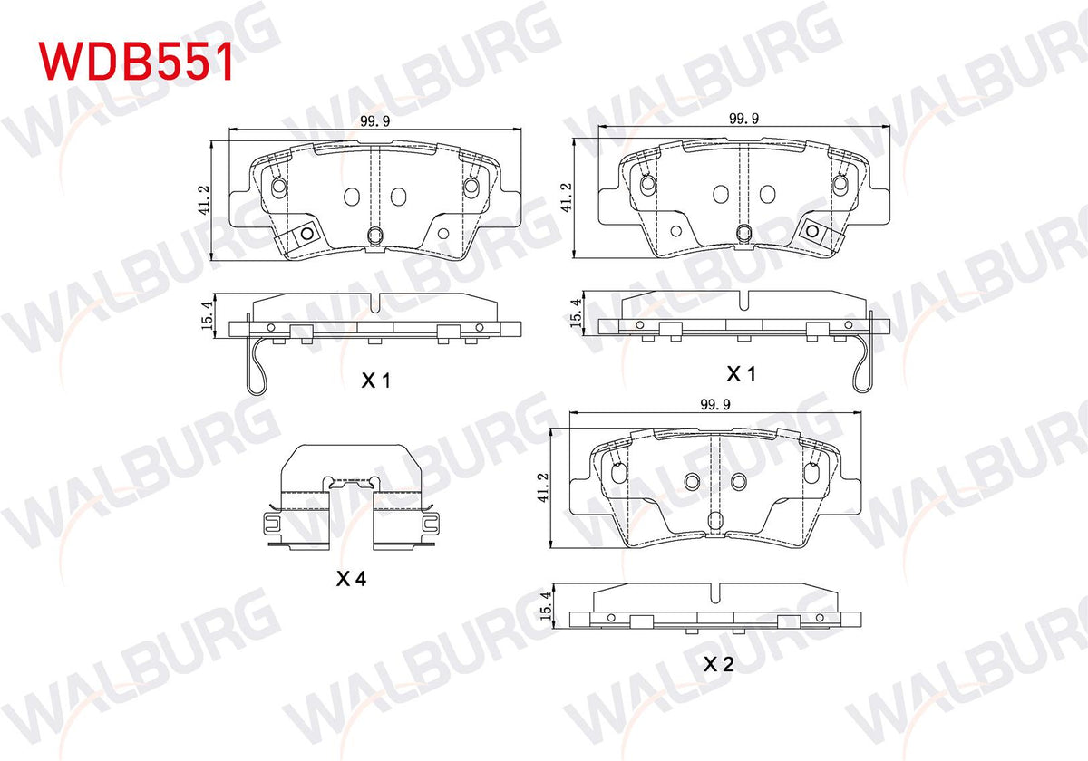 WALBURG WDB551 Brake Pad Rear Cable Drilled Hyundai Accent Blue 1.4-1.6 CRDi 2012-/ Elantra 1.6 CRDi-1.6 D-Cvvt — Brake Pads