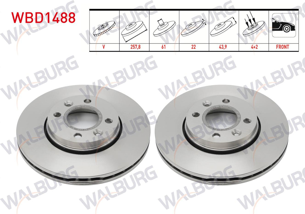 WALBURG WBD1488 Brake Disc Front Air 4 Bjn 257,8X22x61x43 — Brake Rotors & Drums