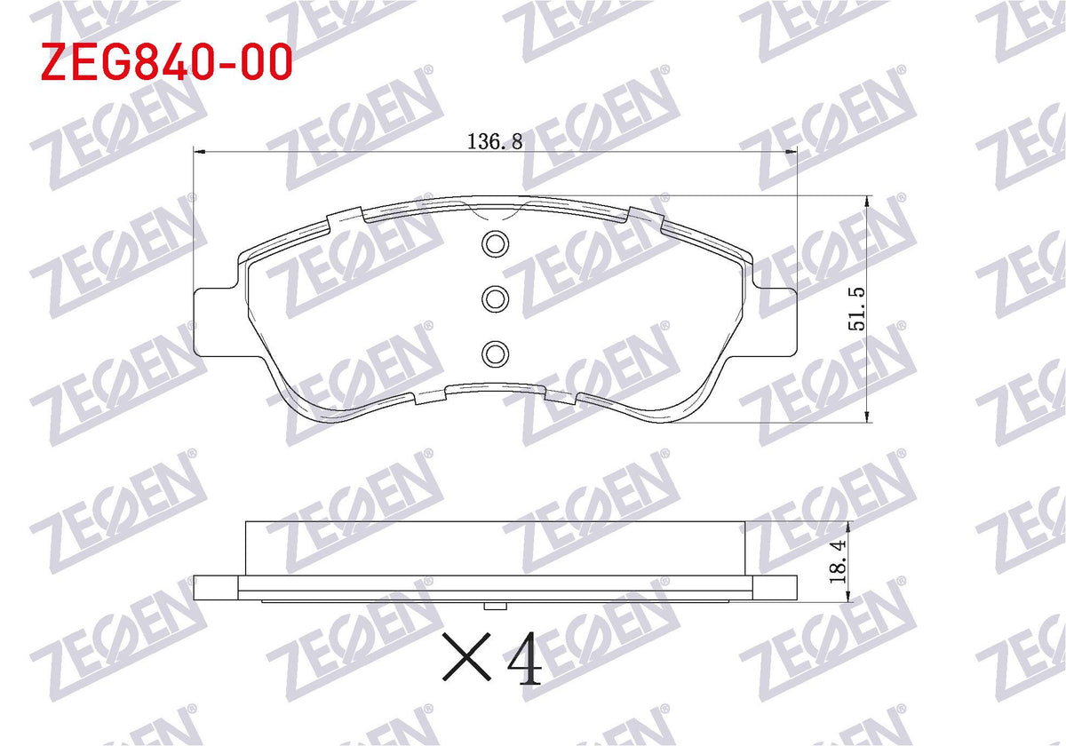 Zegen ZEG840-00 Brake Pad Front Partner 96-08 / 301 1.6 HDi 12-/ 307 1.4 HDi 00-07 / 206 00-/ 207 05-/ 208 12-/ — Brake Pads