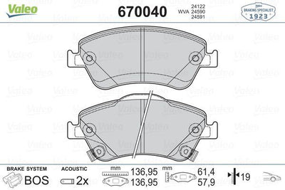 Valeo 670040 Brake Pad Front Toyota Corolla Auris 1.4 D-4D 07-13 — Brake Pads