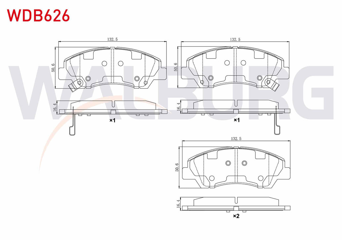 WALBURG WDB626 Brake Pad Front with Wear Indicator Hyundai i10 (Ia) 1.2 2013-/ Hyundai i10 (Ia) 1.0 2013 — Brake Pads
