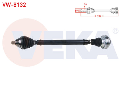 Veka VW-8132 Complete Axle Front Right Length 785mm Volkswagen Scirocco 1.4 TSI A-T 2008-2017 / Go — Axles, CV Joints & Boots