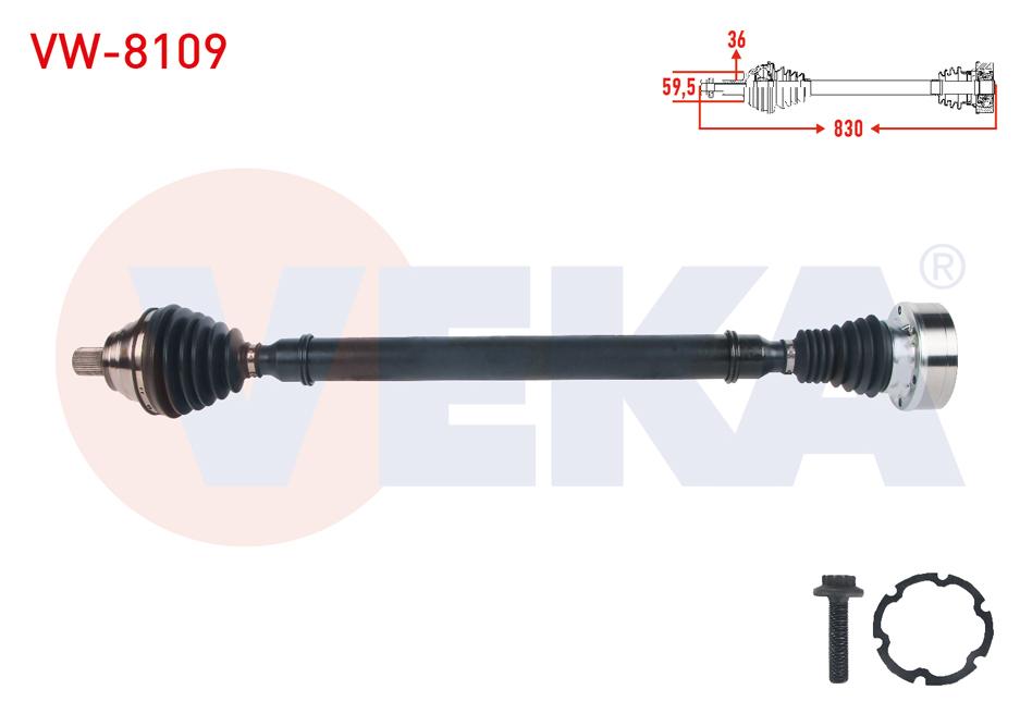 Veka VW-8109 Complete Axle Right Front Length 830mm Volkswagen Passat (3G2) 1.4 TSI M-T 2014-/ Sko — Axles, CV Joints & Boots