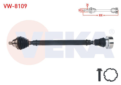 Veka VW-8109 Complete Axle Right Front Length 830mm Volkswagen Passat (3G2) 1.4 TSI M-T 2014-/ Sko — Axles, CV Joints & Boots