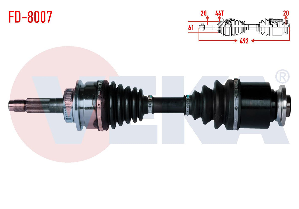 Veka FD-8007 Complete Axle Left Front Ford Ranger (Et) 2.5 TD 4X4 ABS li 44 Outer Length 492mm 2006-2011