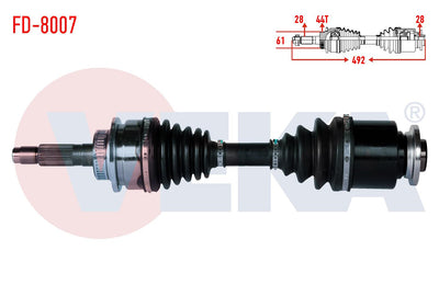Veka FD-8007 Complete Axle Left Front Ford Ranger (Et) 2.5 TD 4X4 ABS li 44 Outer Length 492mm 200 — Axles, CV Joints & Boots