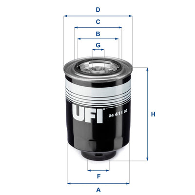 Ufi 24.411.00 Filter Diesel (Toyota Hilux 90/05 / Nissan Navara 06 / Mitsubishi L200 10/14 / Ford Ranger 99-10 2.5D)