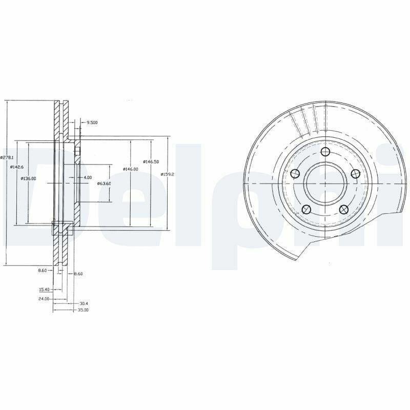 Delphi BG3826 Front Brake Disc - 278mm (Ford Connect 02 -) — Brake Rotors & Drums