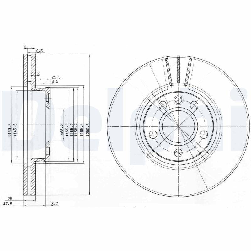 Delphi BG3696 Brake Discs - Ventilated, 5 Holes — Brake Rotors & Drums