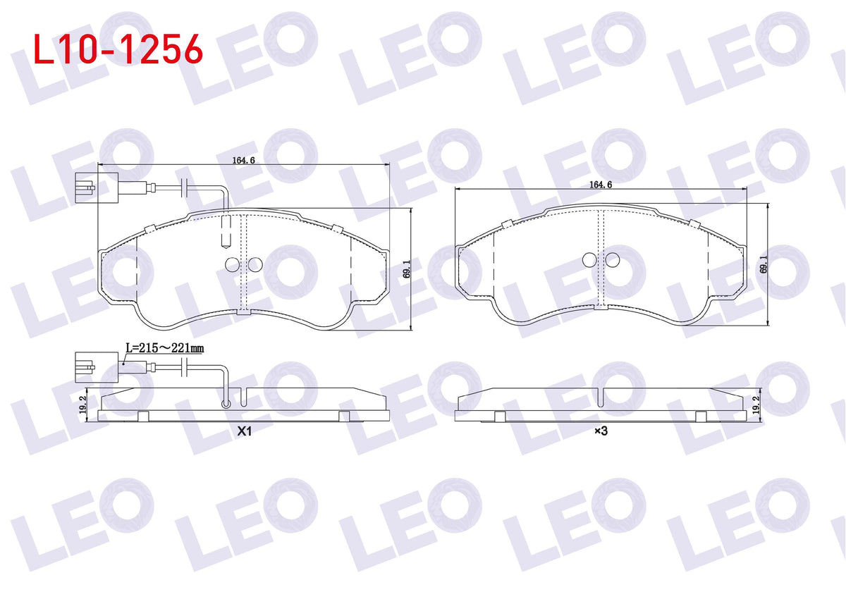 LEO L10-1256 Brake Pad Front with Connector Fiat Ducato (244) 2.3 JTD 2002-2006 / Ducato (244) 2.8 JTD 2002-2006 — Brake Pads