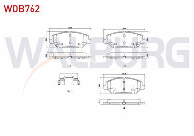 WALBURG WDB762 Brake Pad Front with Wear Indicator Cable Drilled Hyundai i30 (Pde, Pd) 1.6 CRDi 2016-/ i30 (Pde — Brake Pads