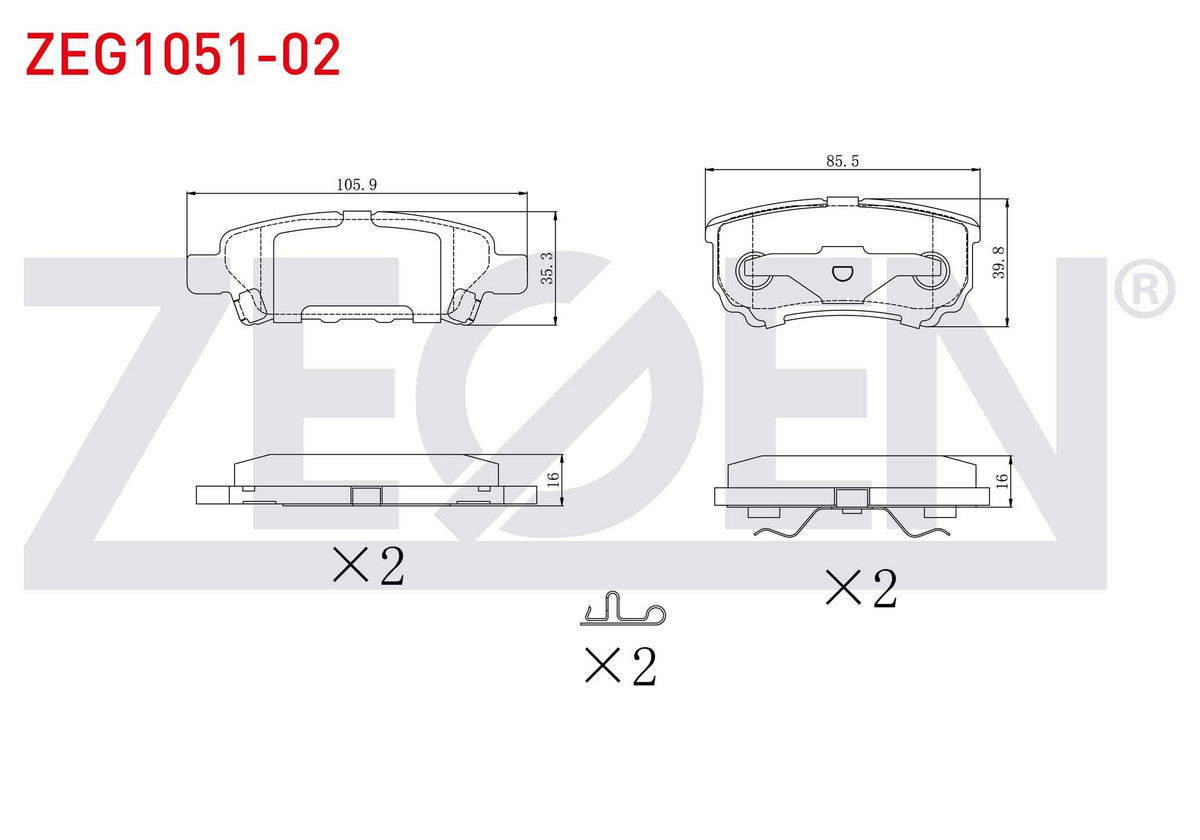 Zegen ZEG1051-02 Brake Pad Rear Mitsubishi Lancer VII 1.3 2003-2007 / Lancer 2.0 2007-/ Outlander I 2.0 2001-200 — Brake Pads
