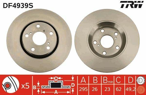 TRW DF4939S Ventilated Brake Disc - High Performance for Avensis, Verso — Brake Rotors & Drums