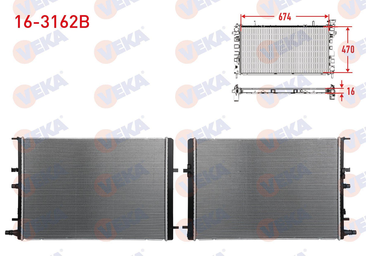 Veka 16-3162B Water Radiator Brazing Nissan Qashqai 1.5 dCi 2018-/ Renault Kadjar 1.5 Blue dCi 2018 — Radiators & Fans