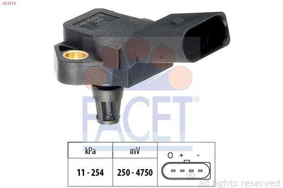 Facet 10.3112 Map Pressure Sensor Beetle Passat 01 > 15 CC Golf V-VI Jetta 06 > A3 A4 A6 Tt 01 > — Vehicle Sensors & Switches