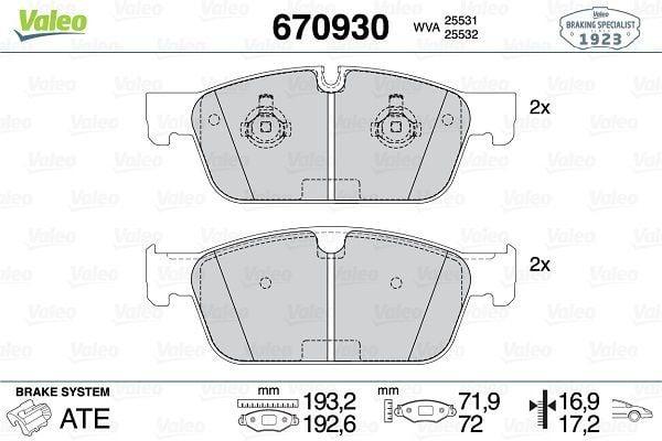 VALEO 670930 Brake Pads - Front Set for 12-16 Mercedes M-Class (W166)