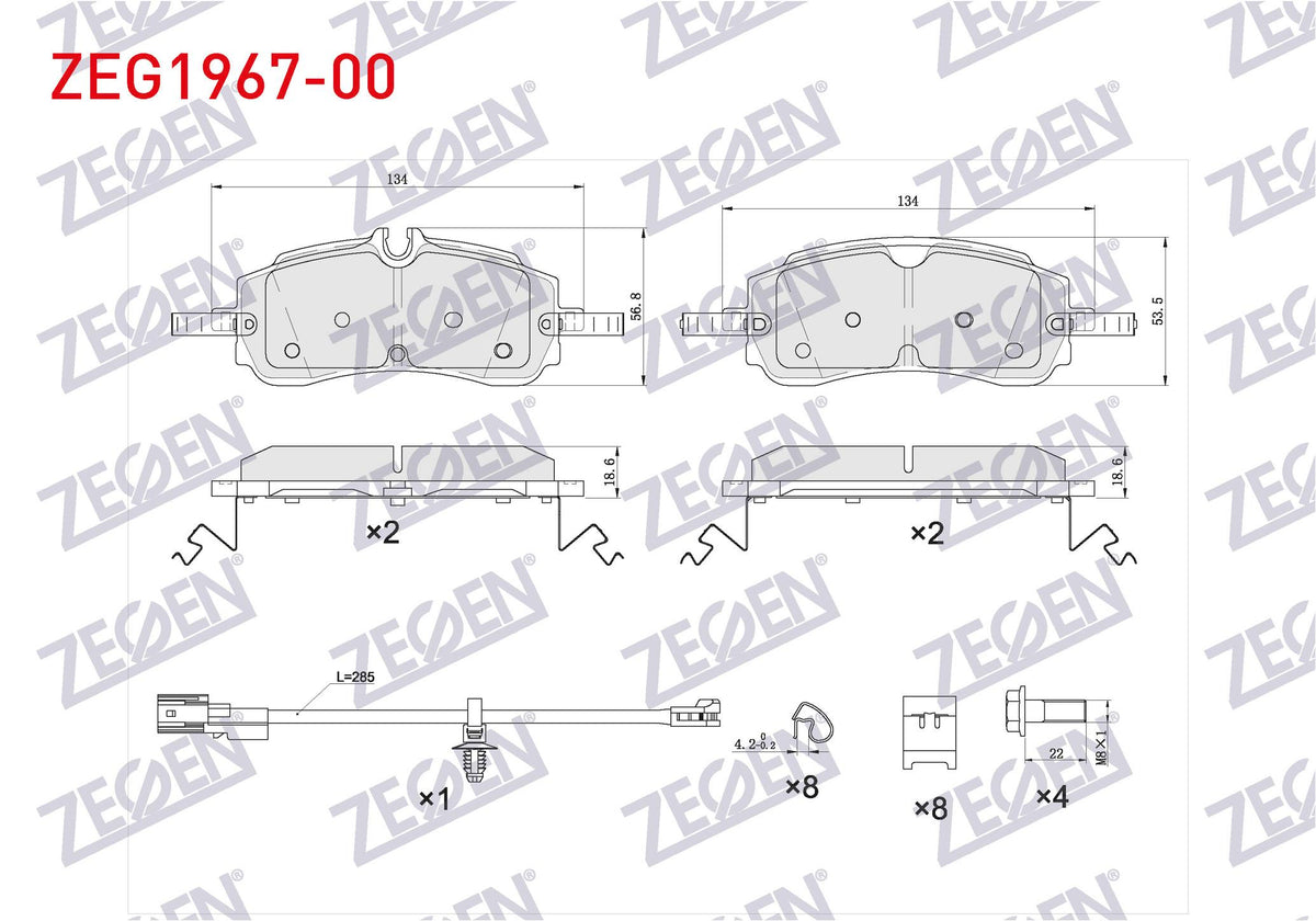 Zegen ZEG1967-00 Brake Pad Rear with Connector Ford Transit Custom (V710) 2023-/ Volkswagen Transporter T7 2025-/ (V363) Electric El Brake
