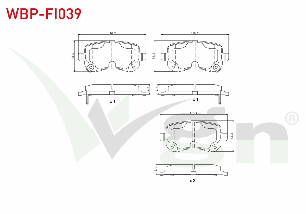 WGN WBP-FI039 Brake Pad Rear with Wear Indicator Fiat Freemont (Jf) 2.0 Mjt 170 Hp 2011-/ Chrysler G.Voyager 3.3 — Brake Pads
