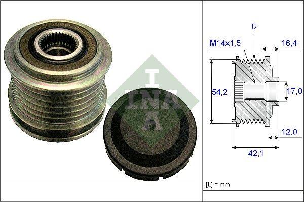 INA 535018110 Alternator Pulley (54,2 mm-42,10 mm-17 mm) 30667068 / 95511969 / 8666579 / 68045506Aa / 5200362