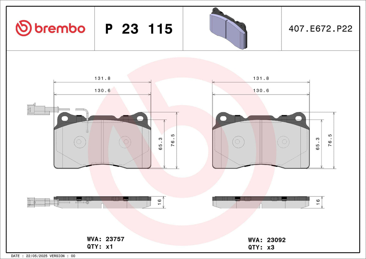 Brembo P23115 Brake Pad Front (Alfa Romeo 147 / 156 / 159 3.2Jts 2.4Jtdm 05 166 2.0 / Spider 3.2Jts 06)