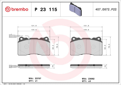 Brembo P23115 Brake Pad Front (Alfa Romeo 147 / 156 / 159 3.2Jts 2.4Jtdm 05 166 2.0 / Spider 3.2Jts 06)