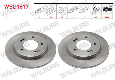WALBURG WBD1617 Brake Disc Rear Straight 5 Bjn 262X10x76x32 Hyundai Elantra VI 2015-2020 / Elantra VII — Brake Rotors & Drums