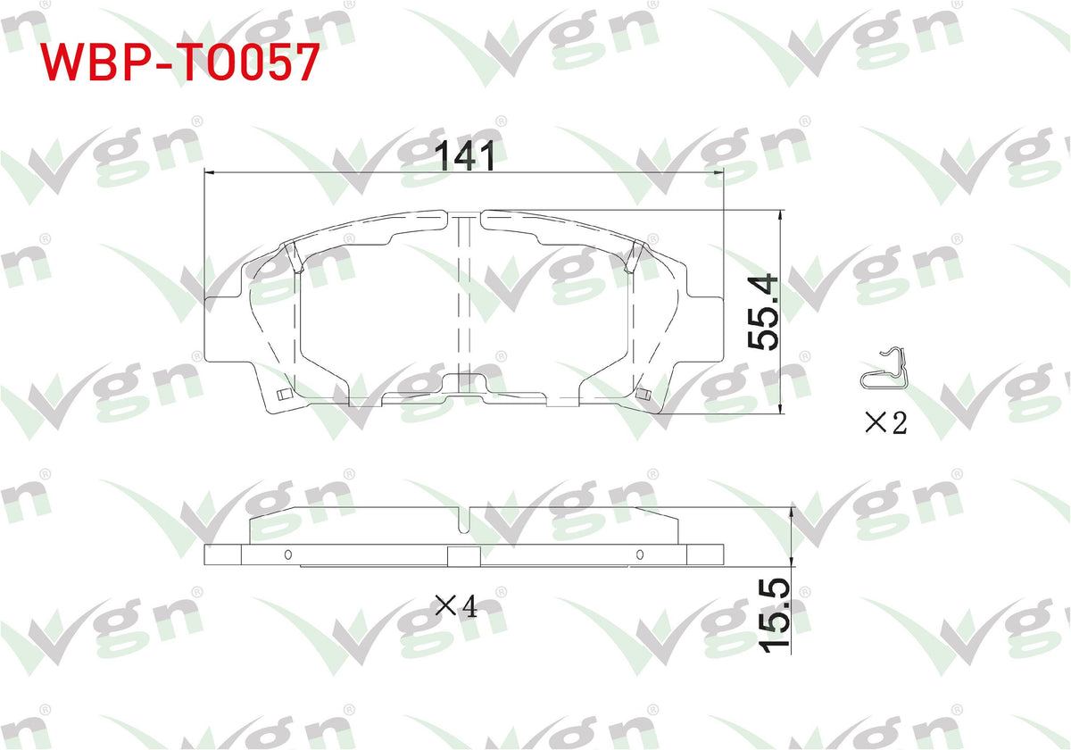 WGN WBP-TO057 Brake Pad Front with Wear Indicator Toyota Avensis 1.6 Vvt-I-1.8 16V-2.0 Vvt-I-2.0 D-4D 1999-2003 — Brake Pads