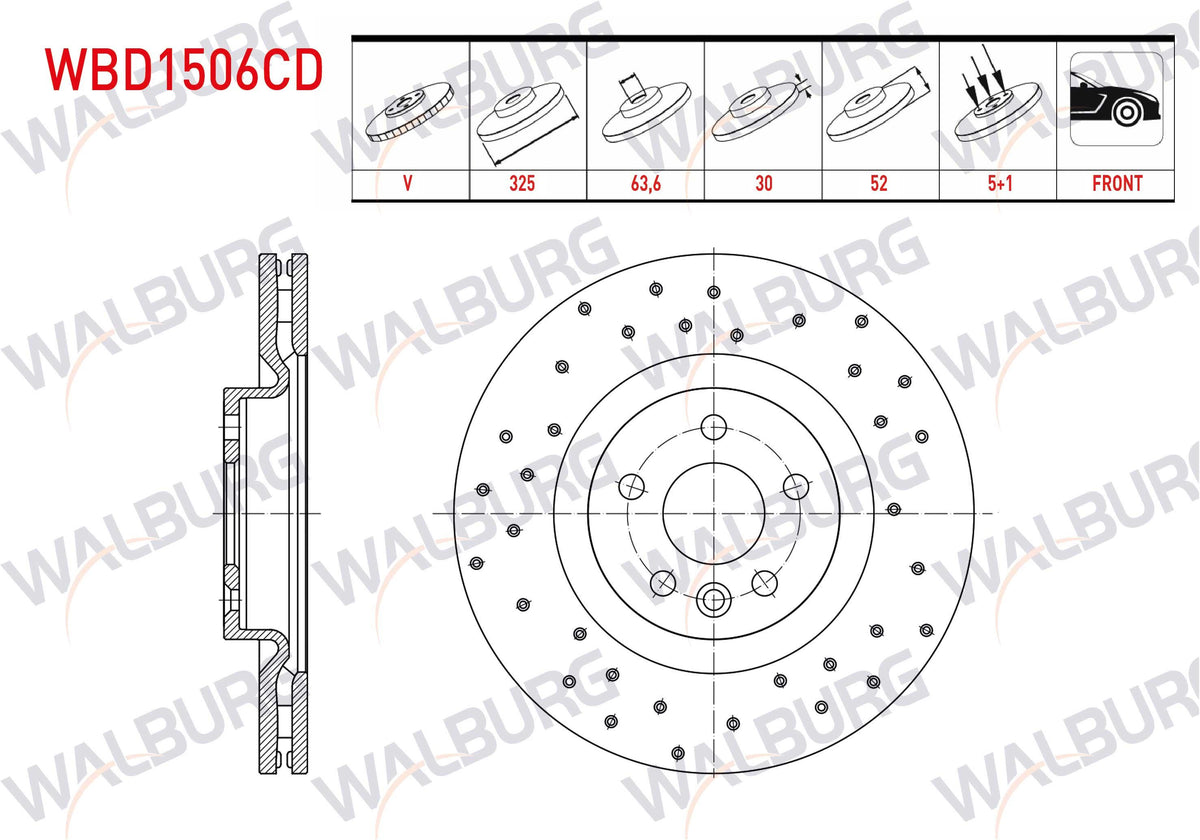 WALBURG WBD1506CD Brake Disc Front Air Coated Performance Drilled Land Rover Discovery Sport (Lc) 2.0 — Brake Rotors & Drums