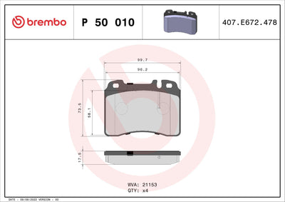 Brembo P50010 Brake Pad Front Low-Met Mercedes-Benz — Brake Pads