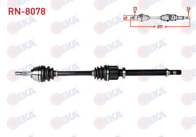 Veka RN-8078 Complete Axle Right Front Length 897mm Renault Clio III 1.2-1.4-1.5 dCi 2005-2012 / D — Axles, CV Joints & Boots