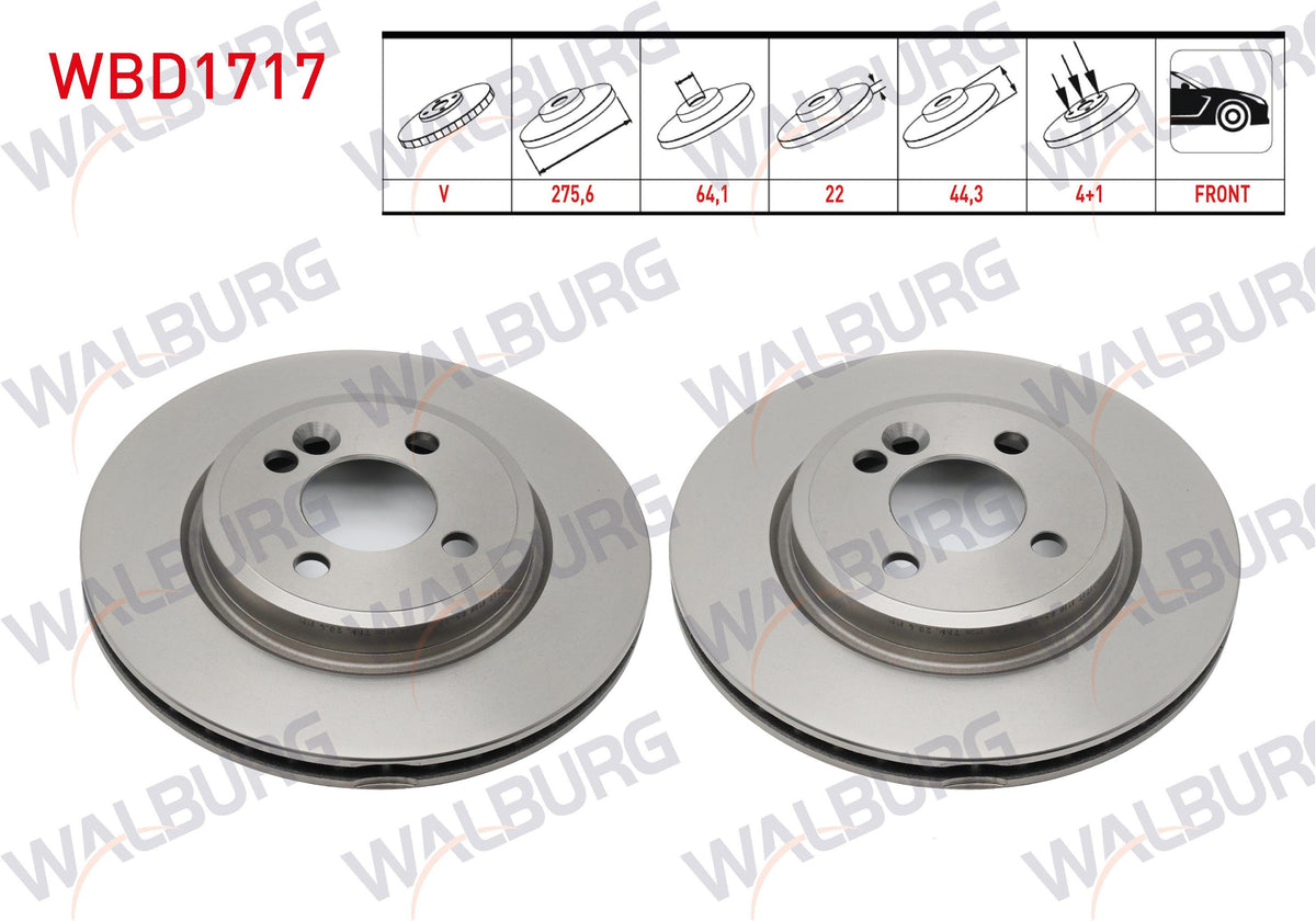 WALBURG WBD1717 Brake Disc Front Mini (R50, R53) 2001 / 2006 — Brake Rotors & Drums