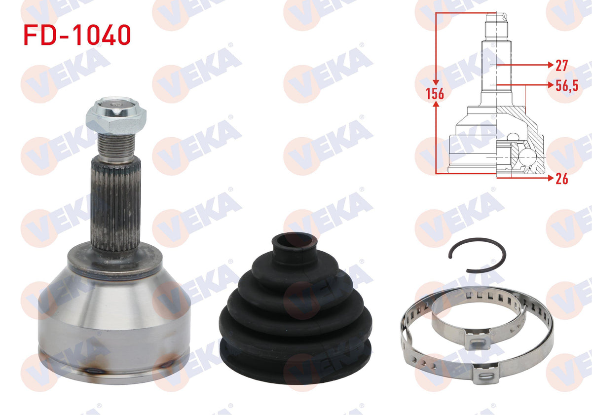 Veka FD-1040 CV Joint Left-Right Front Outer Ford Mondeo III 2.0i 16V 27X26x56 Length 155 — Axles, CV Joints & Boots