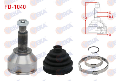 Veka FD-1040 CV Joint Left-Right Front Outer Ford Mondeo III 2.0i 16V 27X26x56 Length 155 — Axles, CV Joints & Boots