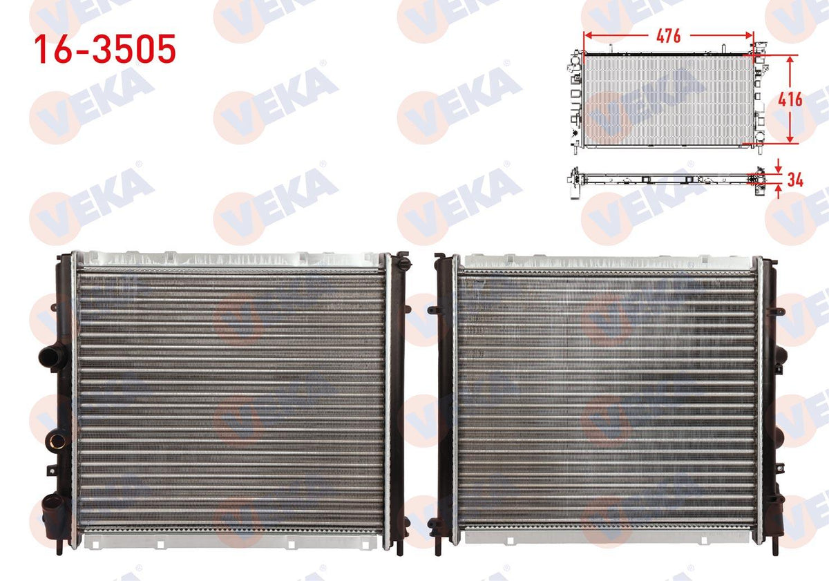 Veka 16-3505 Water Radiator Mechanical Renault Kangoo (Kc0 / 1) 1.9 D M-T 1998-2008 — Radiators & Fans