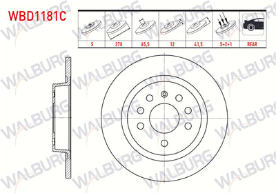 WALBURG WBD1181C Brake Disc Rear Straight Coated 5 Bjn 278X12x65,5X41 — Brake Rotors & Drums