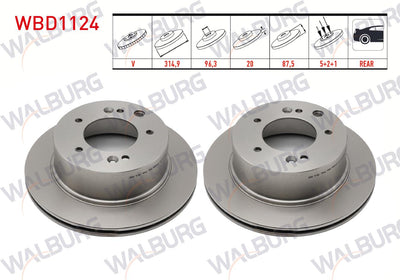 WALBURG WBD1124 Brake Disc Rear Air 5 Bjn315x20x96,2X87,5 Kia Sorento I (Jc) 2.5 CRDi 2002-2009 — Brake Rotors & Drums