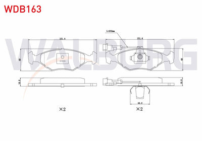 WALBURG WDB163 Brake Pad Front with Connector Fiat Palio 1.2i 16V 1996-2005 / Palio 1.4i 1996-2005 / Palio 1.6i — Brake Pads