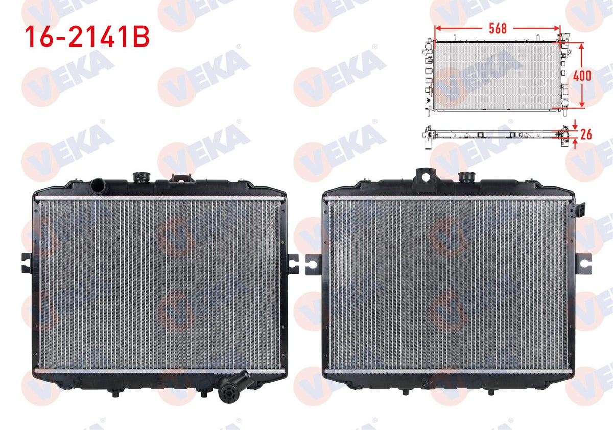 Veka 16-2141B Water Radiator Brazing 26mm Hyundai H100 2.5 D (Van + Minibus) 1997-2004 — Radiators & Fans